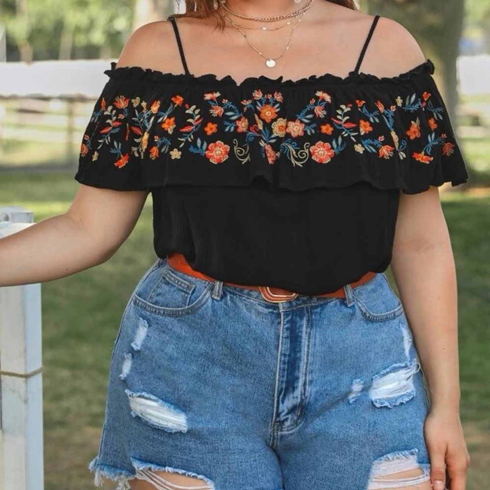 AVAILABLE  - Plus Cold Shoulder Floral Top